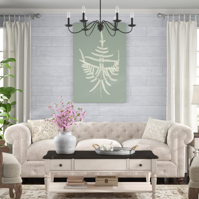 «Ferns on Sage I», peinture sur toile, H 48 po x l 32 po