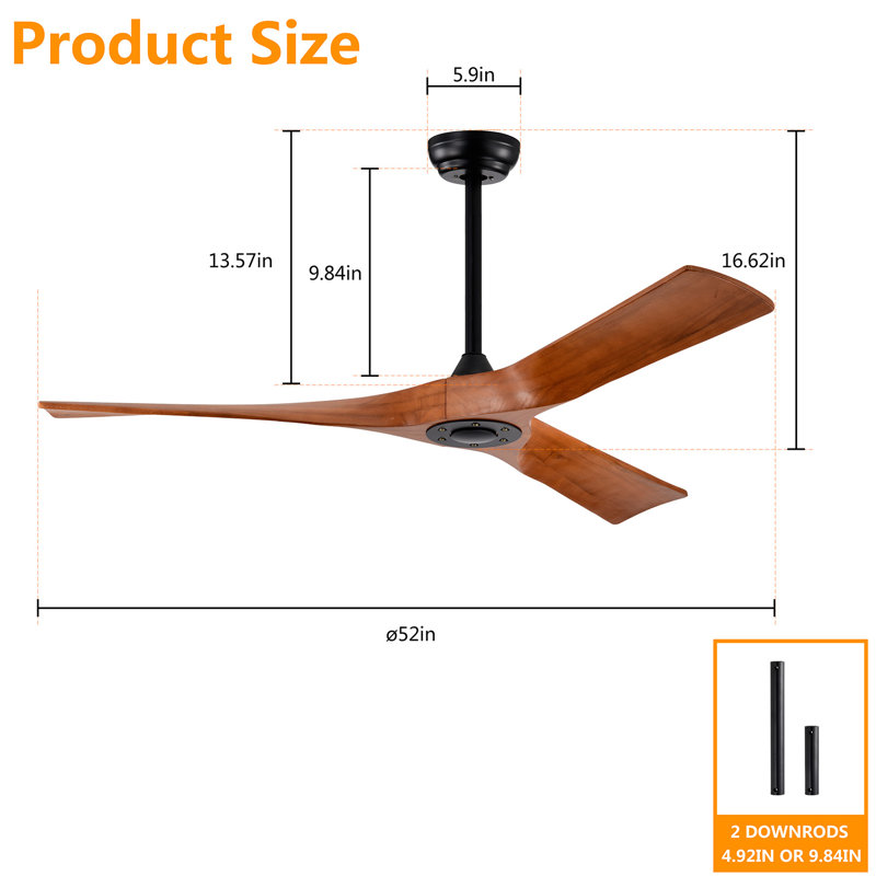 Ventilateur de plafond standard à 3 pales avec télécommande Jacquilyn et ensemble d'éclairage inclus