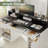 59" Home Office Desk with Charging Station, Fluted Computer Desk With Keyboard Tray & Adjustable Shelves, Executive Desk For Study, Living Room, Bedroom-1909563166