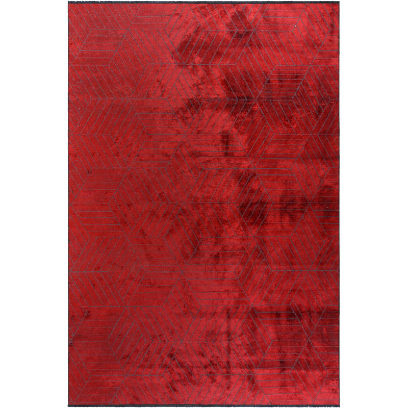 Tapis à motif géométrique tissé à plat en acrylique / coton / rayonne rouge Rapture, Rectangle 7 pi 10 po x 9 pi 10 po