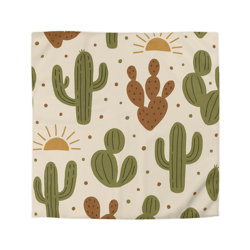 Microfiber Duvet Cover Boho Style, Design 19, Green/Brown/White, Queen Duvet Cover