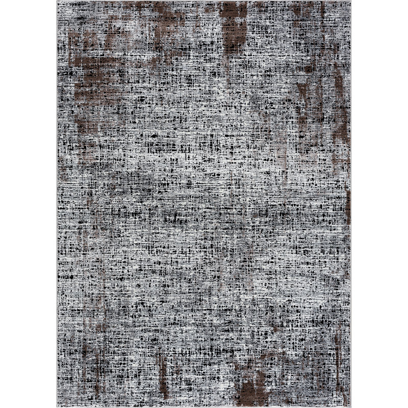 Tapis abstrait brun tissé à la machine, Rectangle 9 pi 8 po x 13 pi 2 po