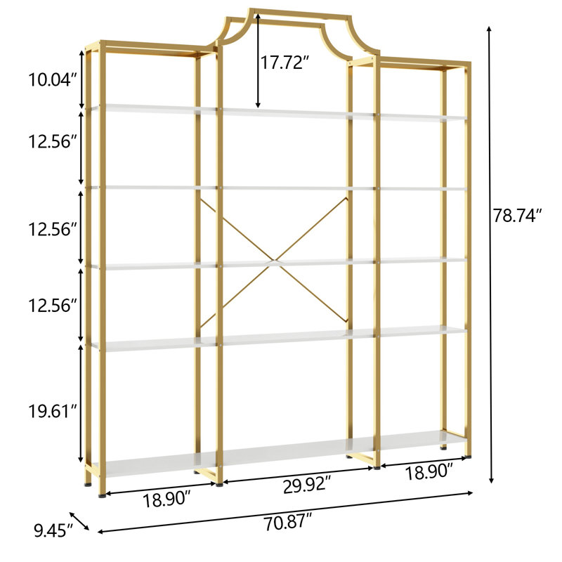 Très grande bibliothèque à 5 niveaux Kaeb, Doré / Blanc