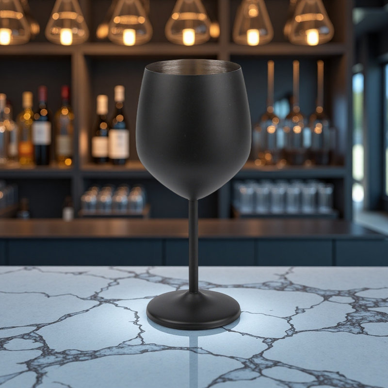 Muti-Color 18 Oz  Stainless Steel Wine Glass Drinkware Set (Set of 2), Black