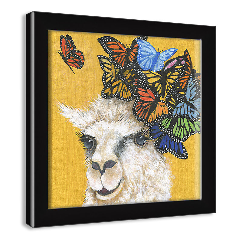 Art sur toile llama, H 9 po x l 9 po x P 1,18 po, Cadre noir