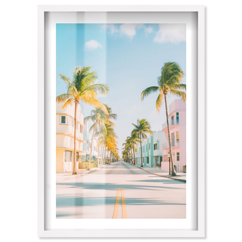 «Palm Tree Parkway Shadowbox Print Coastal Art Prints» par Notoriart, cadre blanc, 11 x 16, H 16 po x l 11 po, Blanc