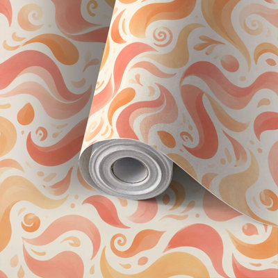 Peel and Stick Wallpaper Contact Paper 1970 Wavy Swirl Seamless Orange Pink Colors Hand Drawn Self Adhesive and Removable 17.7in x 118in(45x300cm)