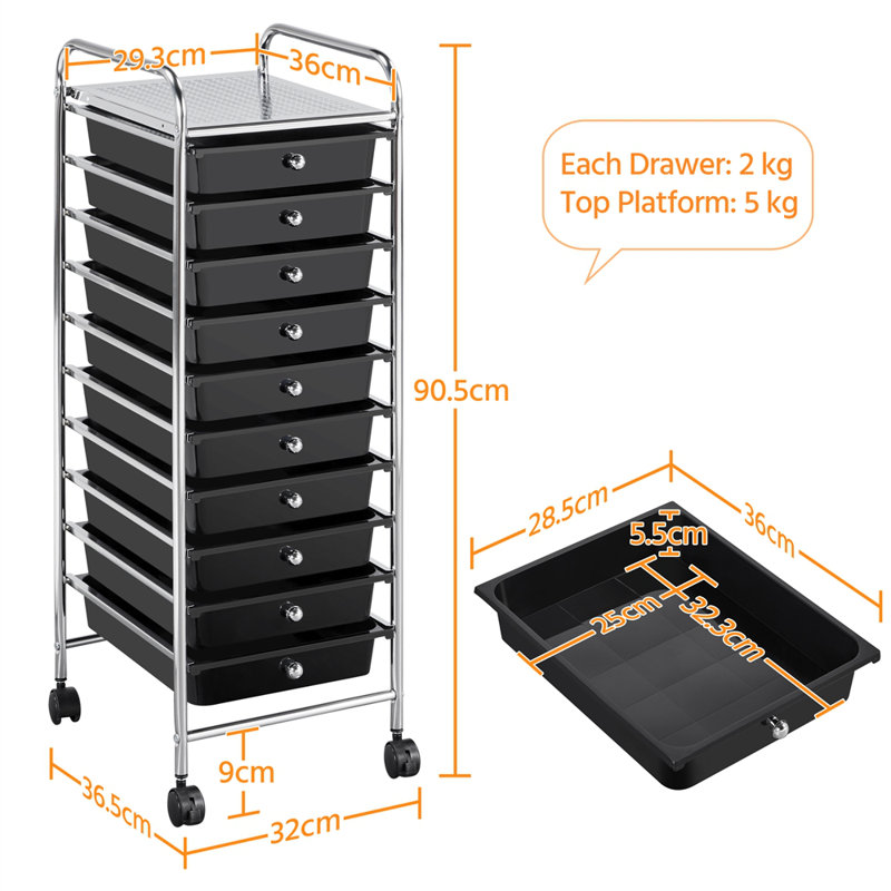 90.5cm H x 36.5cm W Utility Cart with Wheels, Black
