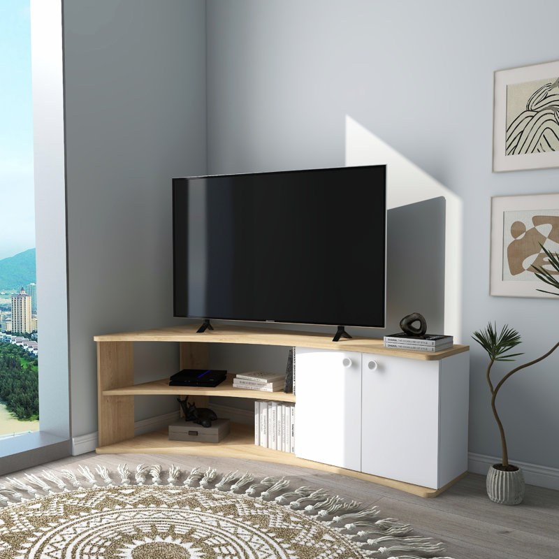 TV Stand with Shelves and Cabinet Dion, Sapphire Oak/White