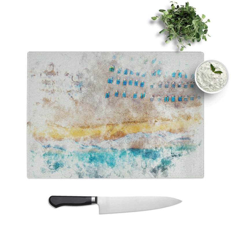Beach in Corfu Greece Watercolour Chopping Board, 0.4cm H x 20cm W x 28.5cm L