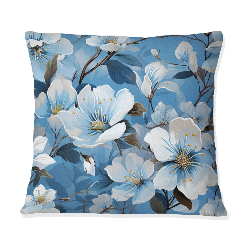 Motif floral blanc et bleu II - imprimé floral, H 18 po x l 18 po