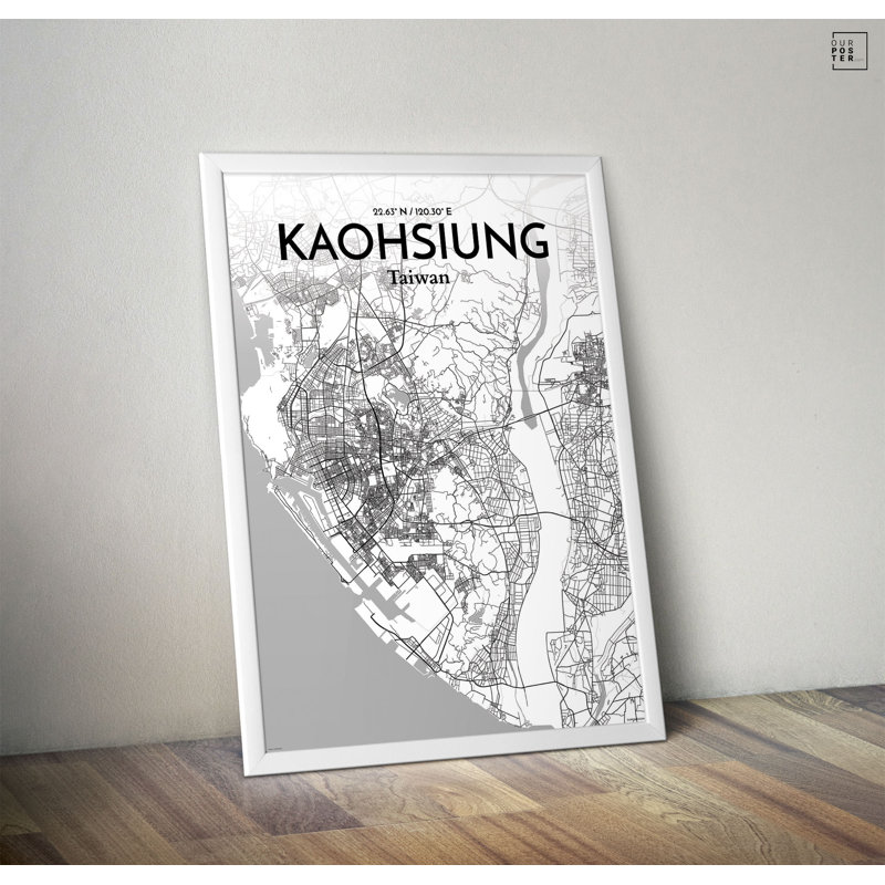 « kaohsiung city map », reproduction d’impression sur affiche en tons, H 17 po x l 11 po