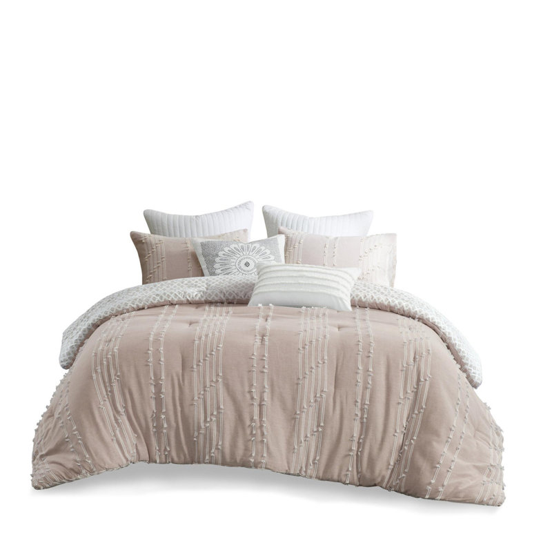 Cotton Jacquard Comforter 3 Piece Set, Aqua, Queen Comforter + 2 Standard Shams