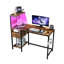Bureau d'ordinateur brun avec station de charge et tablette, alignement réversible, construction, lumières à DEL, ports, complément de crochet d'écouteur pour le travail de bureau, brun, rangement de prise de courant, tablettes,-45436417