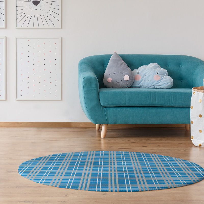 Tapis à carreaux bleu, Rond 5 pi