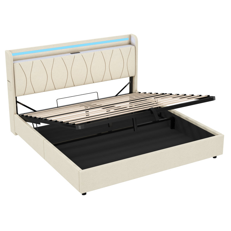 Upholstered Ottoman Storage Bed, Beige