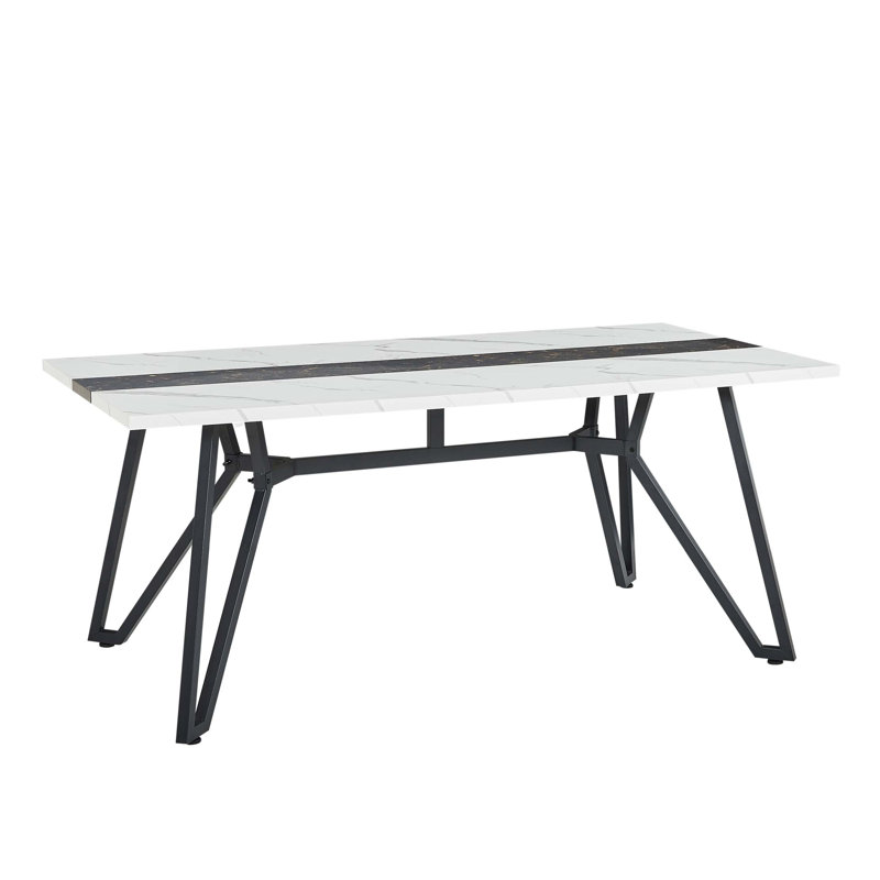 Rectangular Large Dining Table, Marble Grain Waterproof Large Desk, With Adjustable Legs