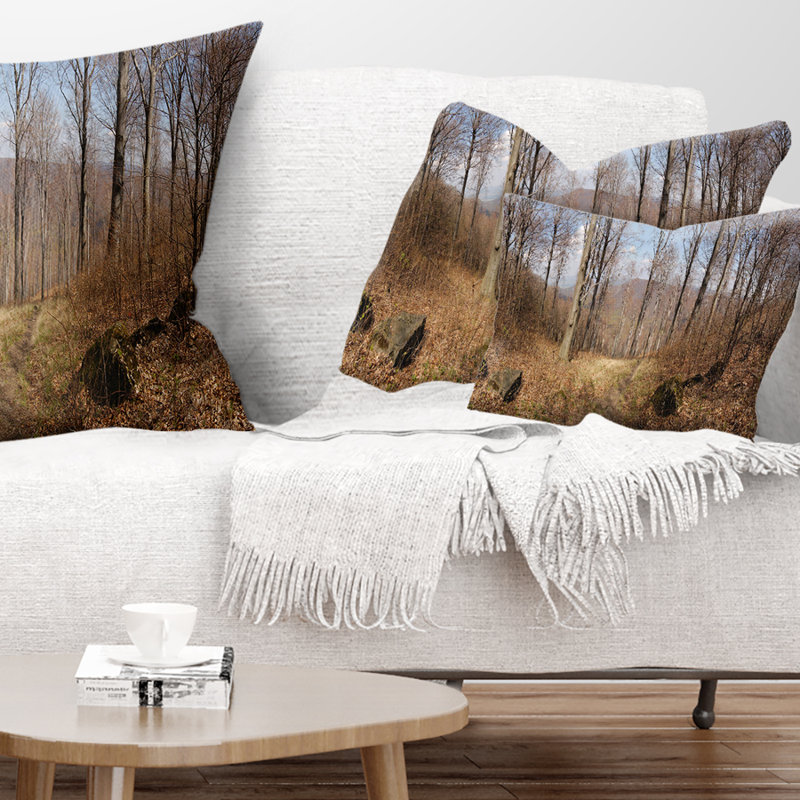 Forest Scenery with Bare Trees - Forest Printed Throw Pillow