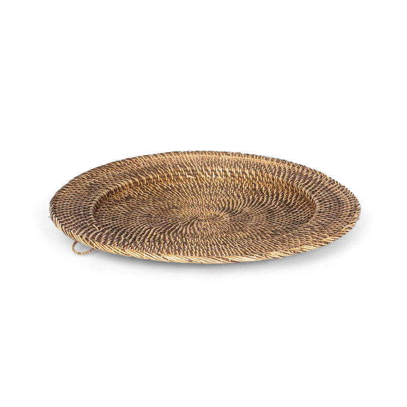 Plateau rond en rotin moyen, H 20 po x l 20 po x P 1,5 po