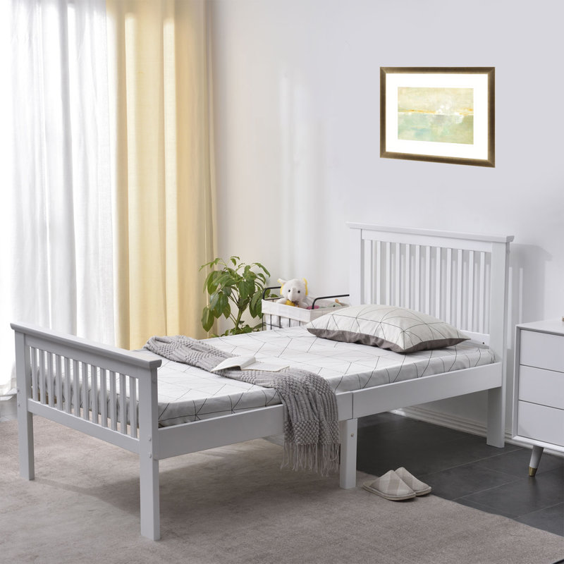 Lit plateforme simple en bois massif Hammoud, Blanc