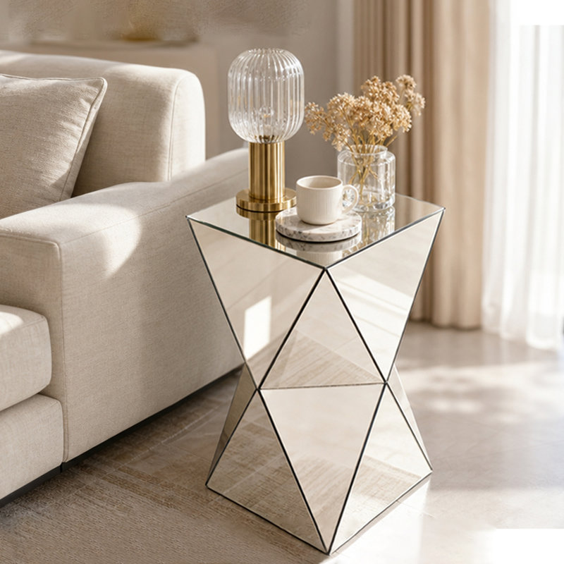 Champagne Mirrored Geometric Side Table