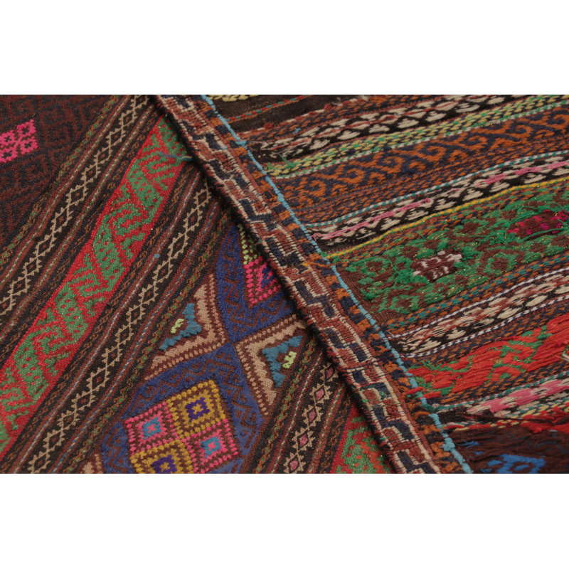 Vintage  Soumak Kilim, Vibrant Diamonds On Rich Brown Tones - Rug & Kilim