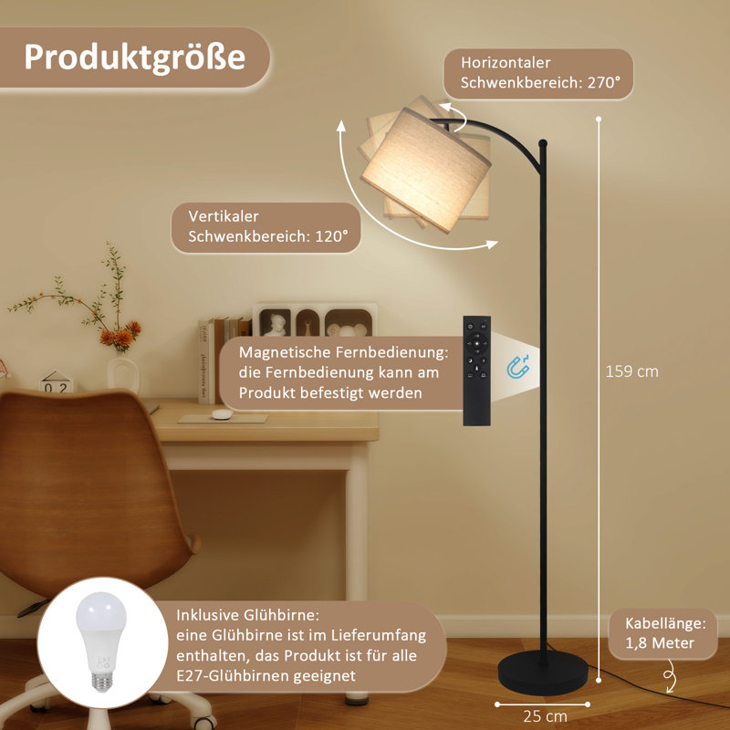 Starkisha 160cm Polished LED Arched Floor Lamp with USB