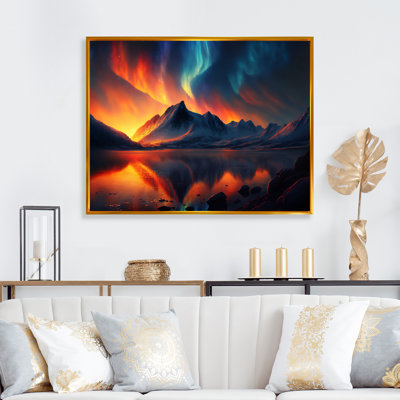 «Beautiful Lake Sunset With Aurora Borealis», reproduction sur toile