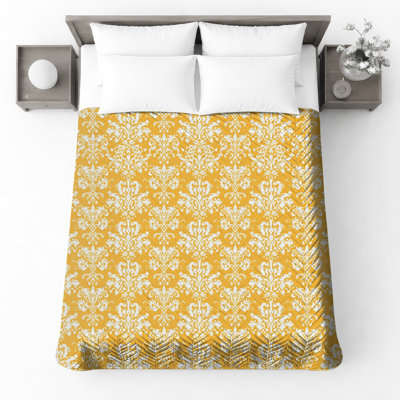 Couvre-lit matelassé jaune à motif damassé toutes tailles