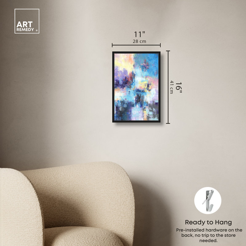«Invisible Path», art mural abstrait coloré par Art Remedy, Cadre noir, H 16 po x l 11 po
