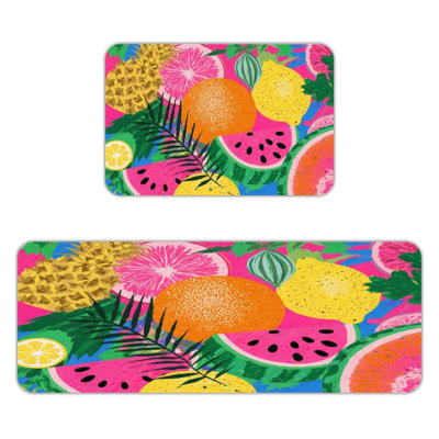 Colorful Fruit & Leaf, Kitchen Mats Set Of 2
