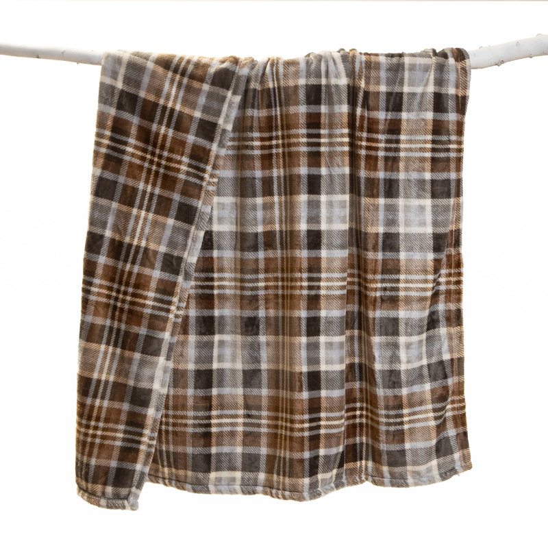 Autumn Plaid Fleece and Sherpa Reversible Throw Blanket