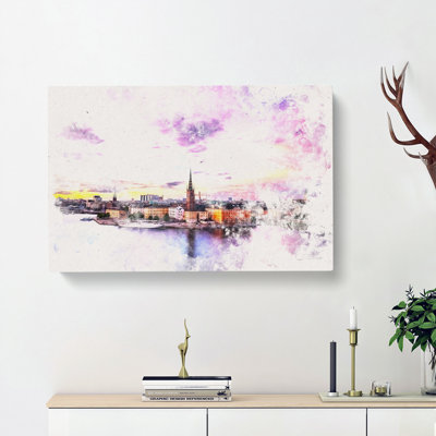 Stockholm in Sweden Watercolour - Wrapped Canvas