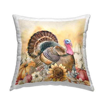 Fall Turkey Floral Harvest Pumpkins Printed Throw Pillow Design By ND Art