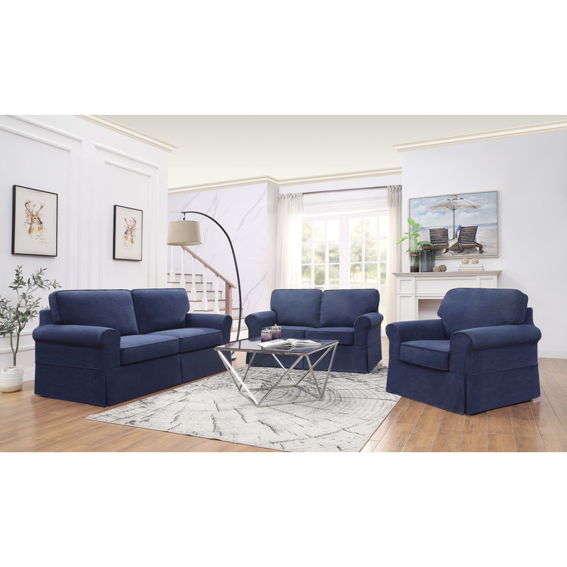Omri 77'' Slipcovered Sofa, Navy