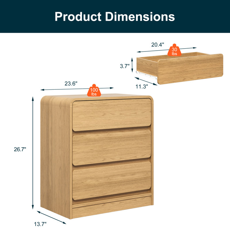 3-Drawer Nightstand Set Of 2, Brown