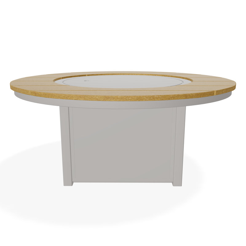 Table de feu 54 po ronde en polymère rustique avec tablette au propane, Gris chaud / teck