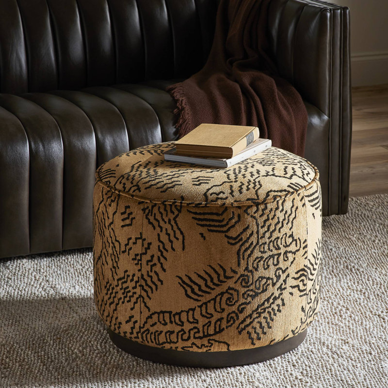 Sinclair Round Ottoman, Black Hair On Hide Genuine Leather