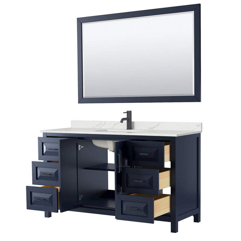Daria 60'' W Vanity, Matte Black, Blue, Giotto Quartz
