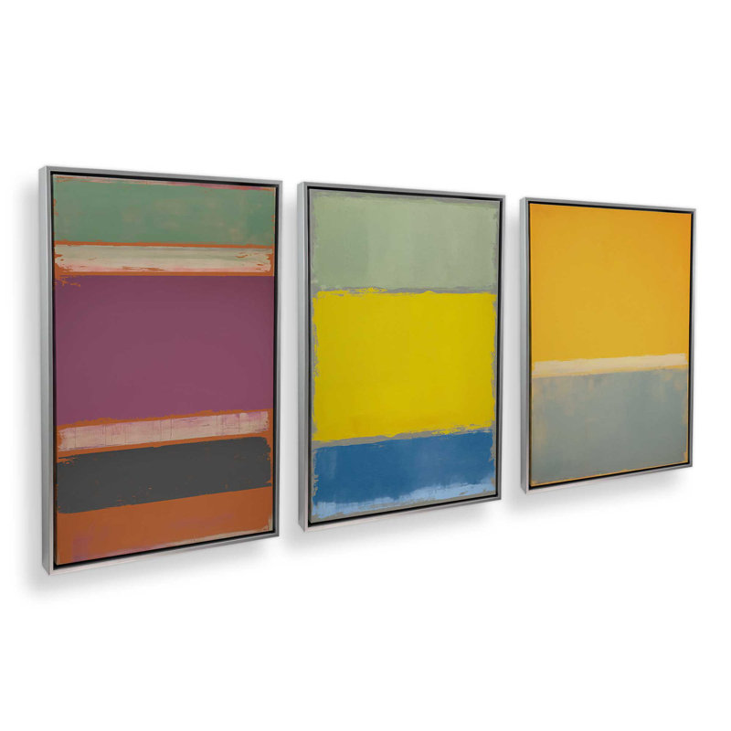 "Sunfield Glow Triptych" par Golden Glow Interiors 3 - Pièces sur toile, Cadre en chrome poli, H 20 po x l 14 po