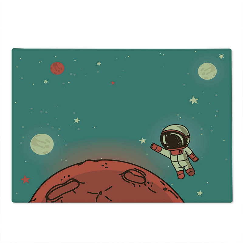 Planche à découper Ambesonne grande taille Doodle Cosmonaute Corail Turquoise Ivoire