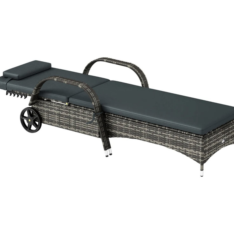Chaise longue ajustable avec roues, mécanisme d'inclinaison et fauteuil à haute résistance, assise confortable