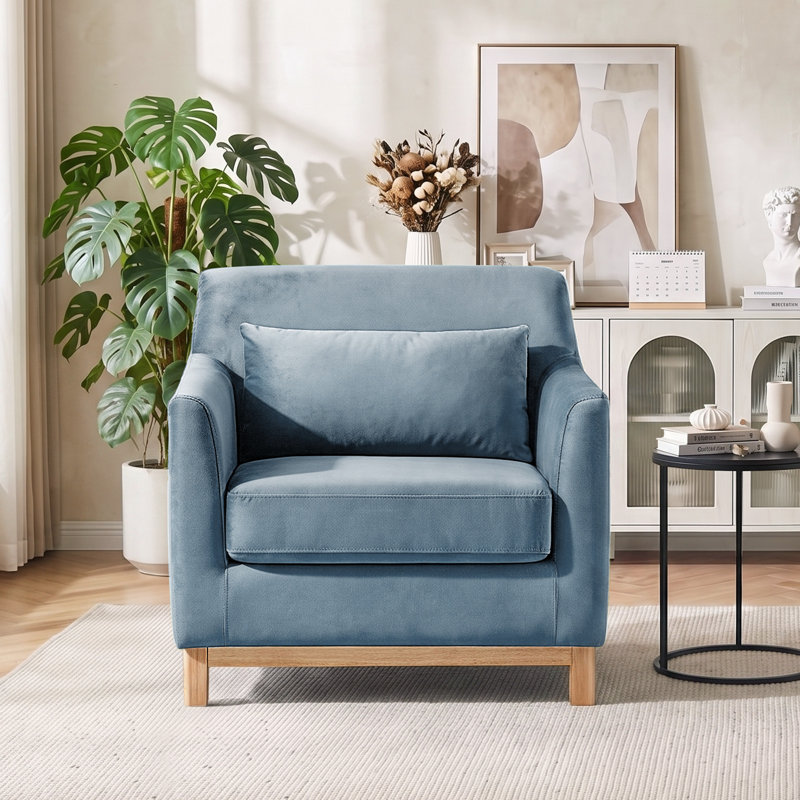 Jazmere 31.5" Armchair, Denim Blue Velvet, Natural