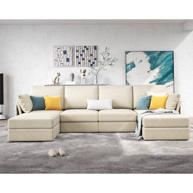 LILOLA Waylon Gray Linen 4-Seater Sectional Sofa Chaise with