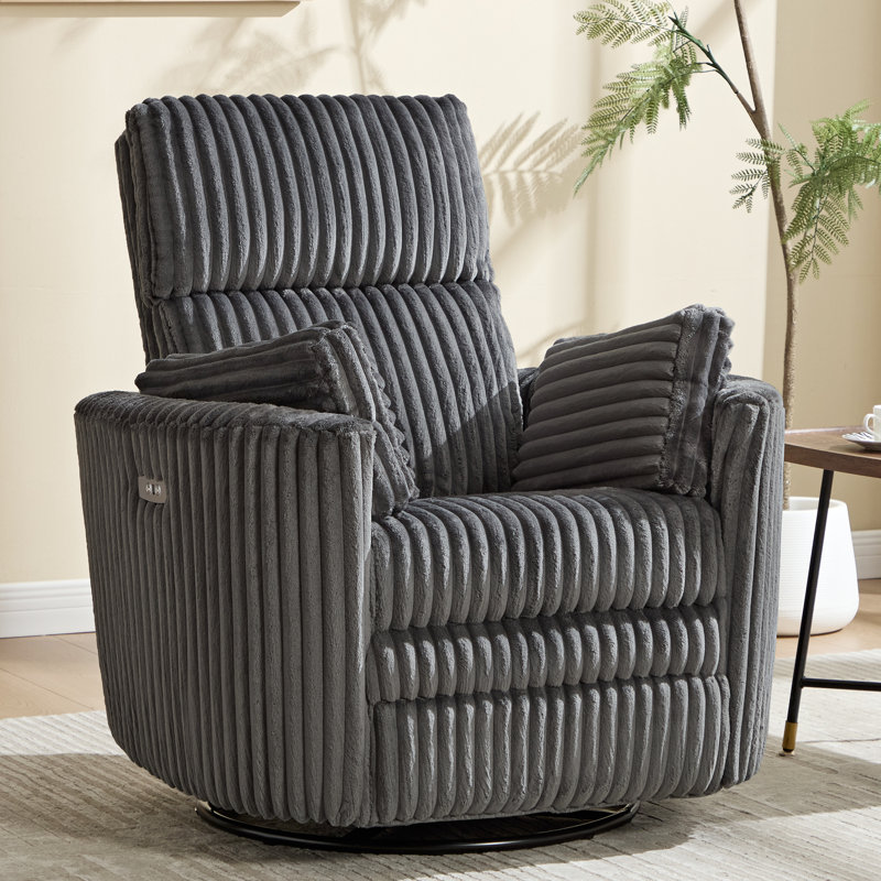 Elegant Swivel Rocker Power Recliner With Customizable Cushions For Maximum Comfort, Dark Gray