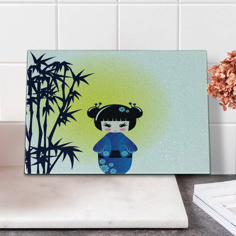 Multicolore poupée kokeshi et arbre tropique Ambesonne