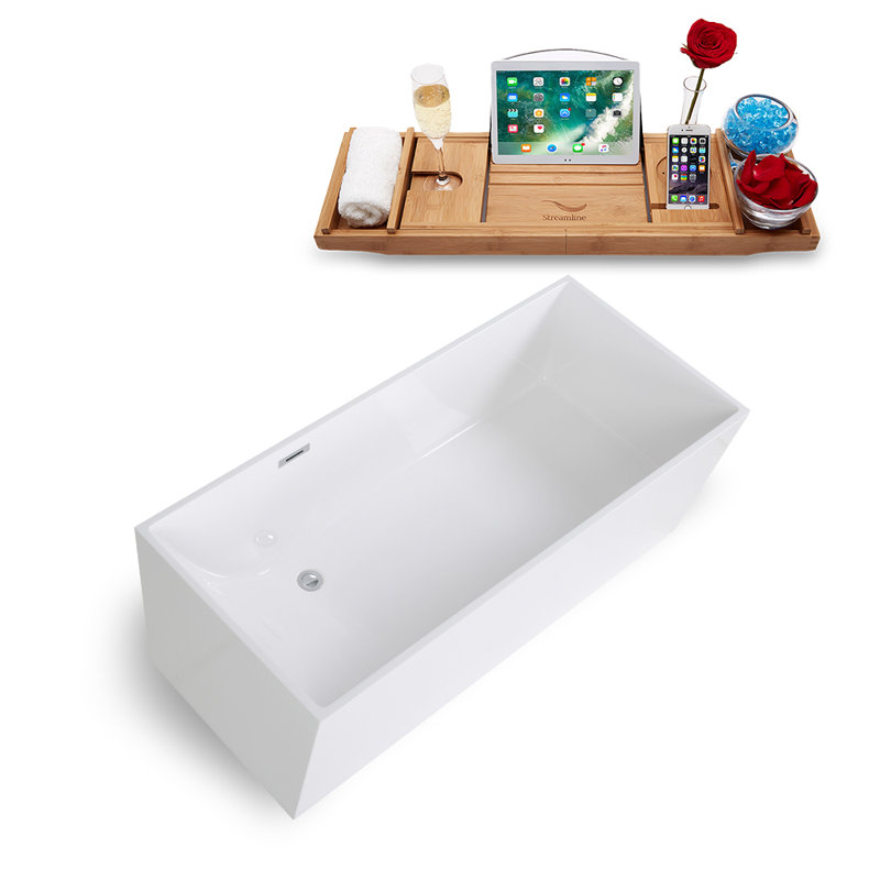 59" x 26" Freestanding Soaking Solid Surface Bathtub