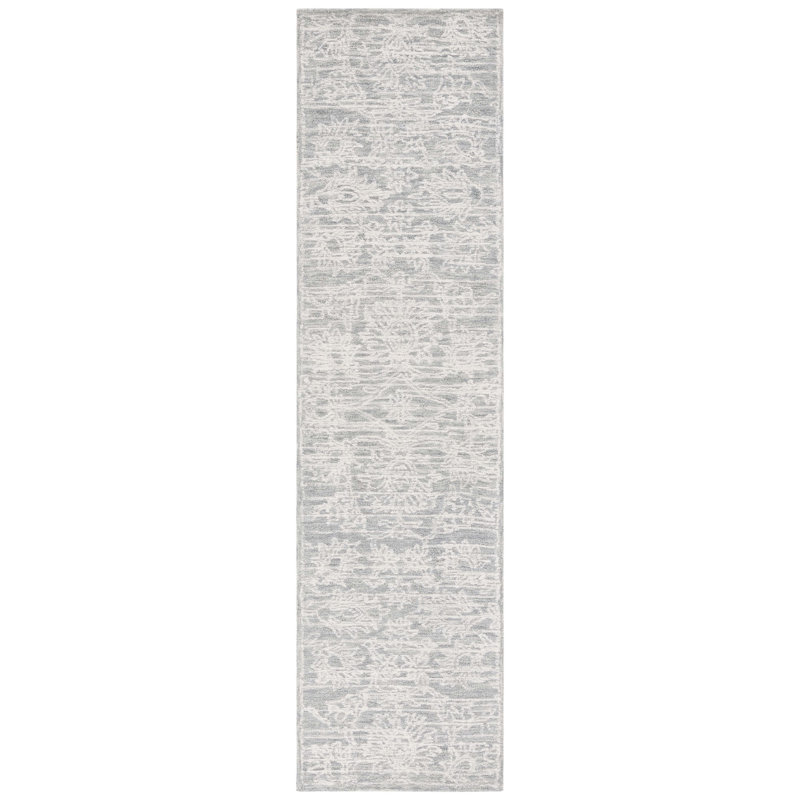 Roslyn Hand Tufted Wool/Cotton Floral Rug in Light Gray/Ivory, Runner 2'3" x 9'