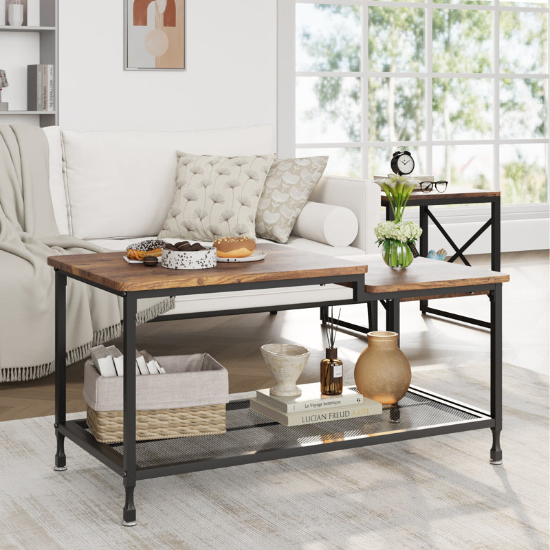 Solid Wood Coffee Table with Storage, Brown
