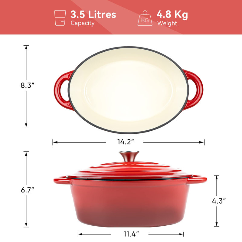 Cocotte ovale émaillée 4,5 pte, Rouge